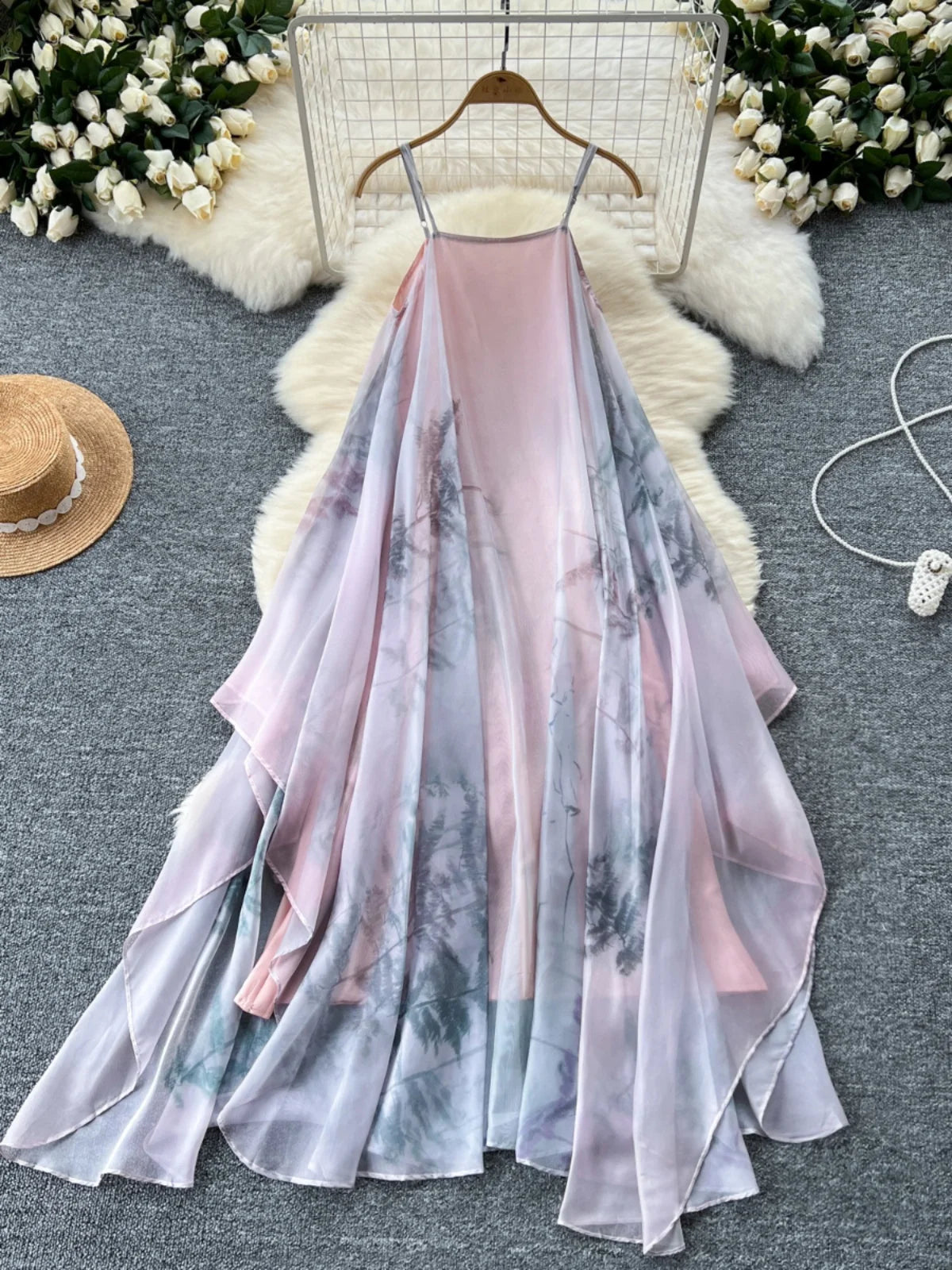 Luxurious Pastel Tie-dye Flowing Chiffon Scarf Wrap on Luulla