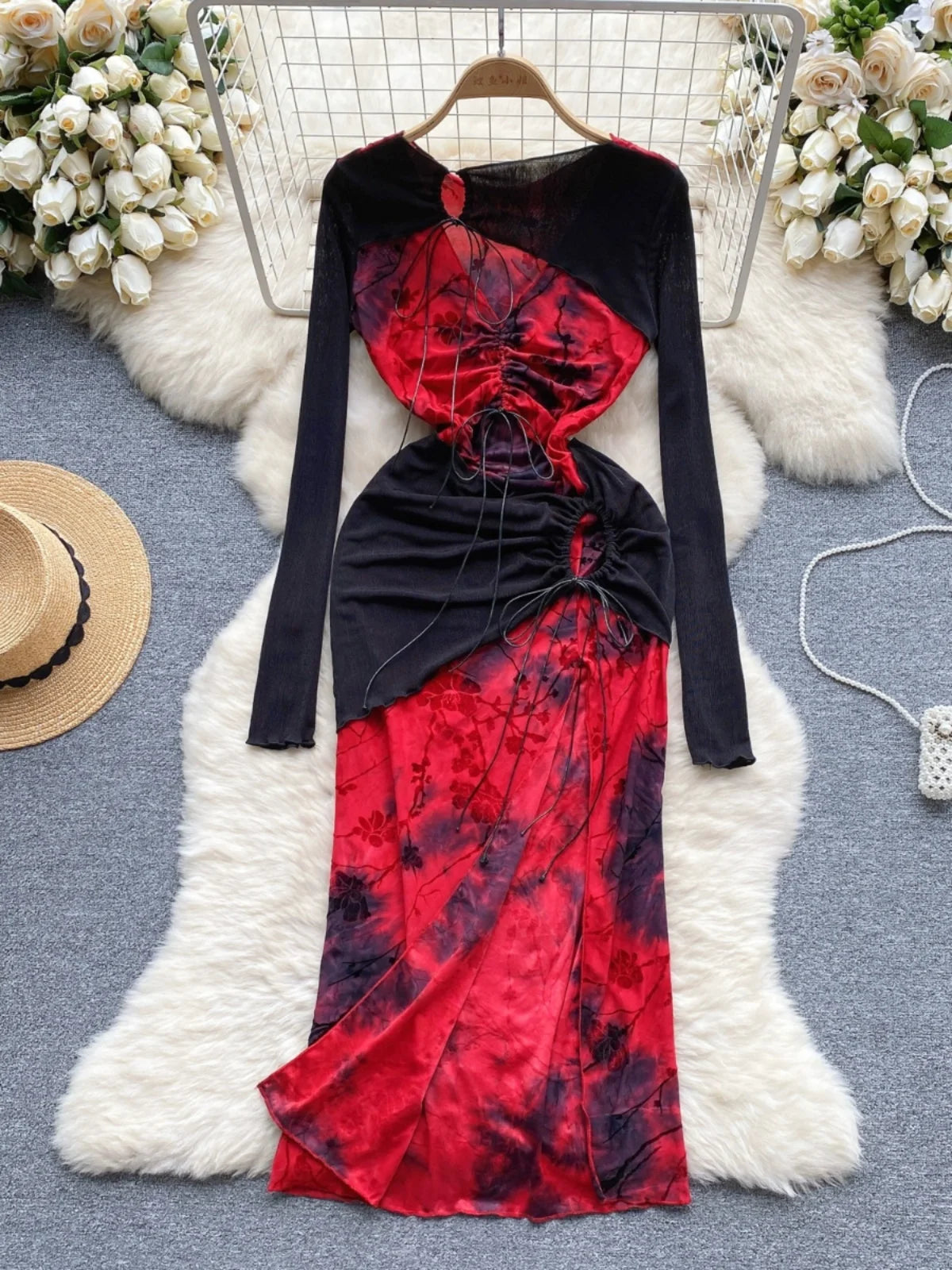 knee length dresses for ladies Ruched Long-Sleeve Slimming Midi Dress | Built-In Shapewear main image 0
