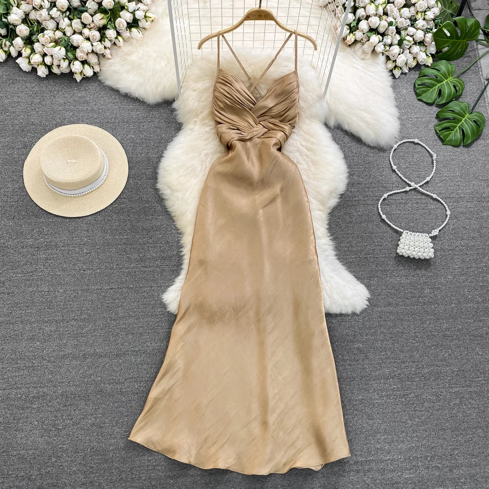 Satin Slip Dress with Twisted Front Design