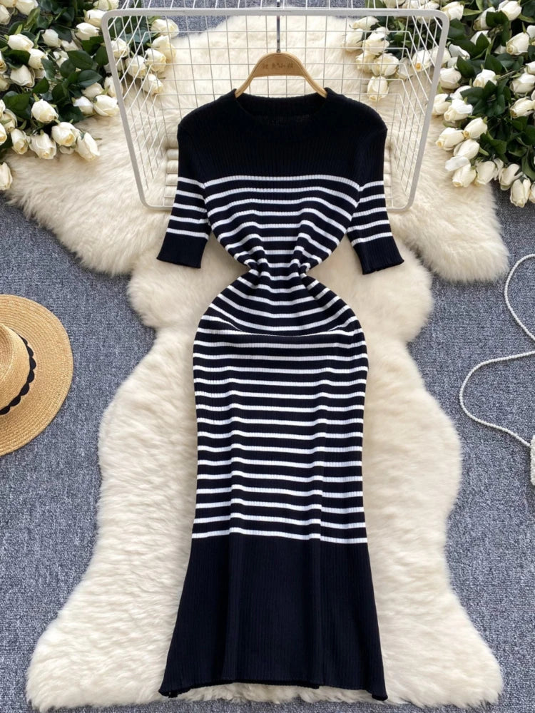 off the shoulder striped bodycon dress Off Shoulder Striped Bodycon Stretch Midi Dress