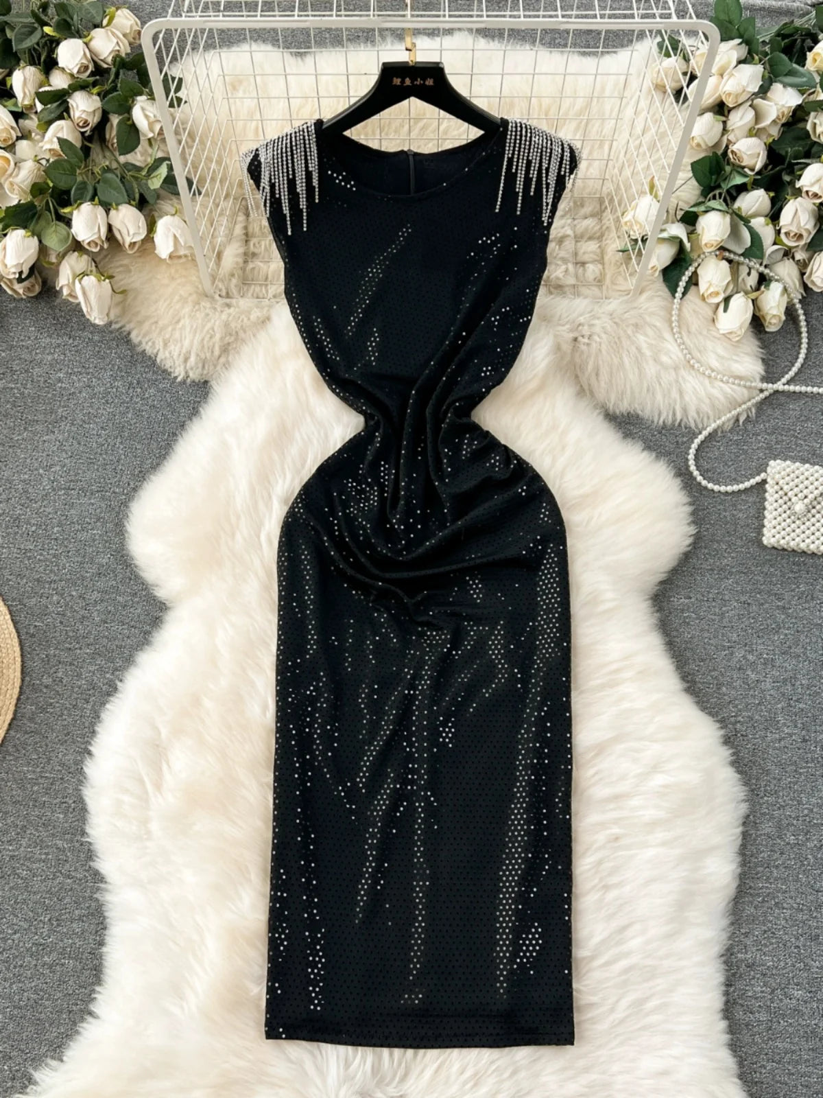 Sparkling Black Sequin Bodycon Dress for Women