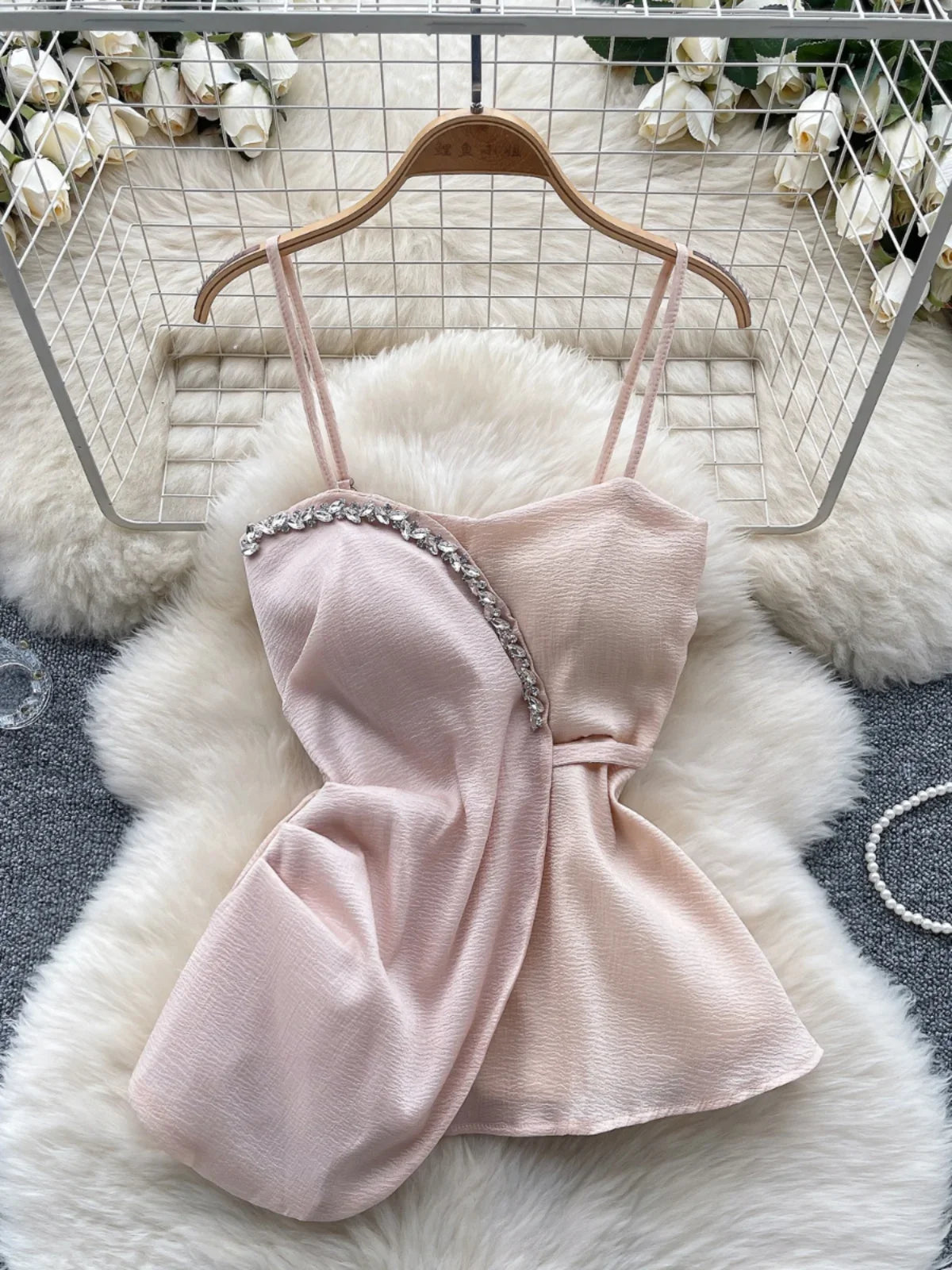 pink satin dress with rhinestones Satin Long Sleeves Mermaid Prom Dress with Rhinestones