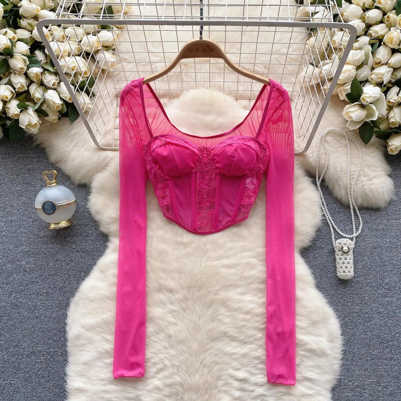Bright pink lace bodysuit hotsell
