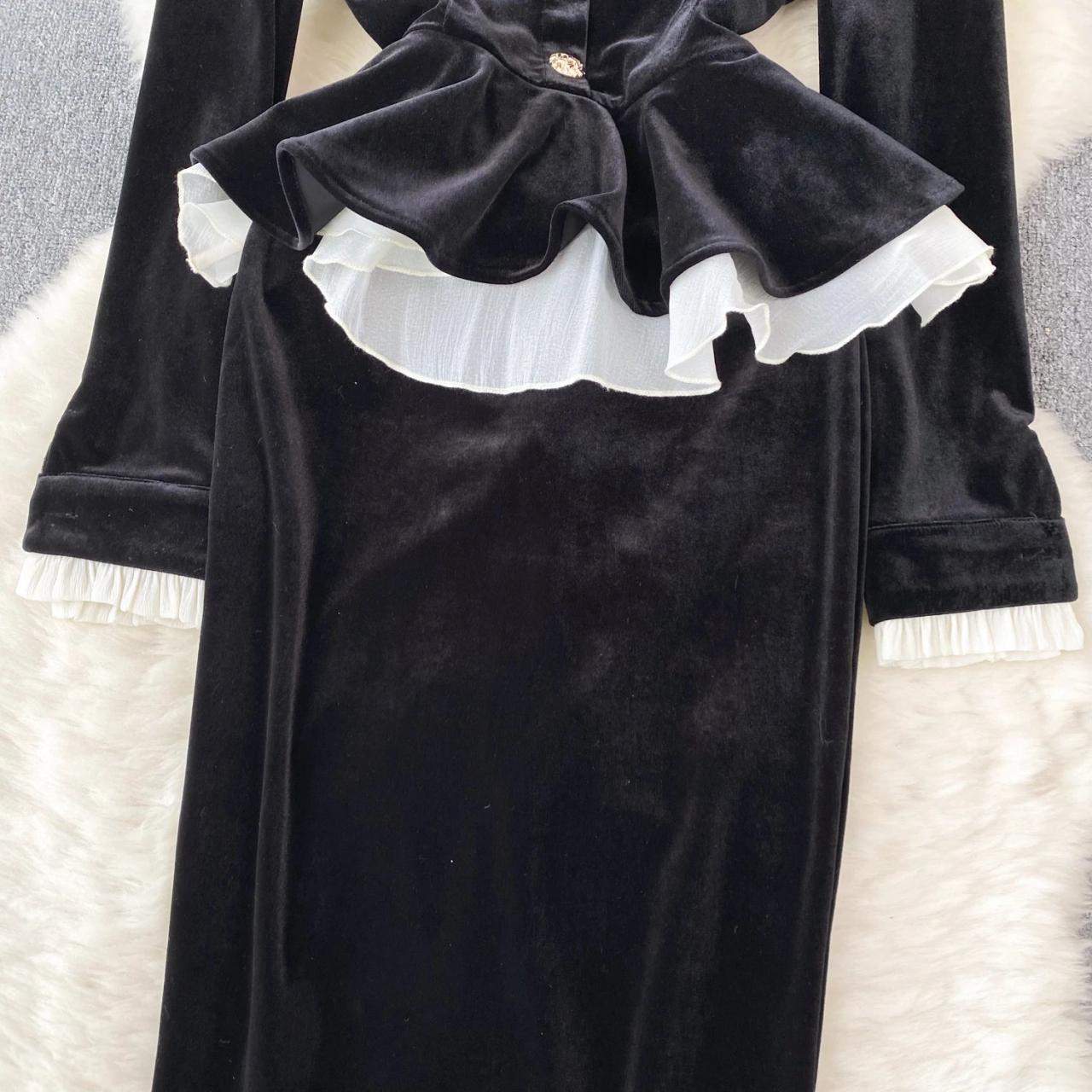 Luxurious Velvet Black Dress With Gold Buttons on Luulla
