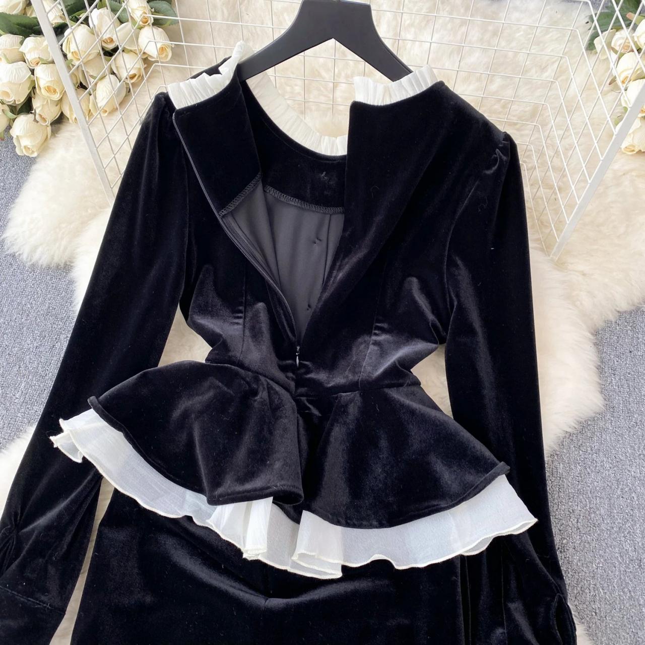 Luxurious Velvet Black Dress With Gold Buttons on Luulla