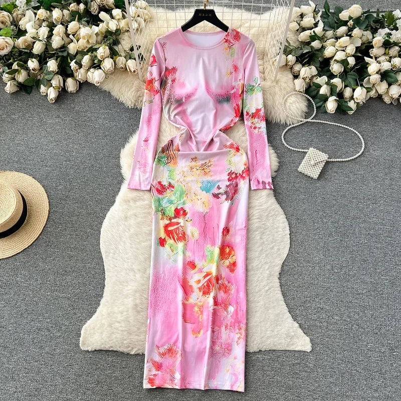 floral bodycon dress long sleeve Mesh Bodycon Dress: La Vie en Rose Long Sleeve Floral design  Little  Secret Of Mine