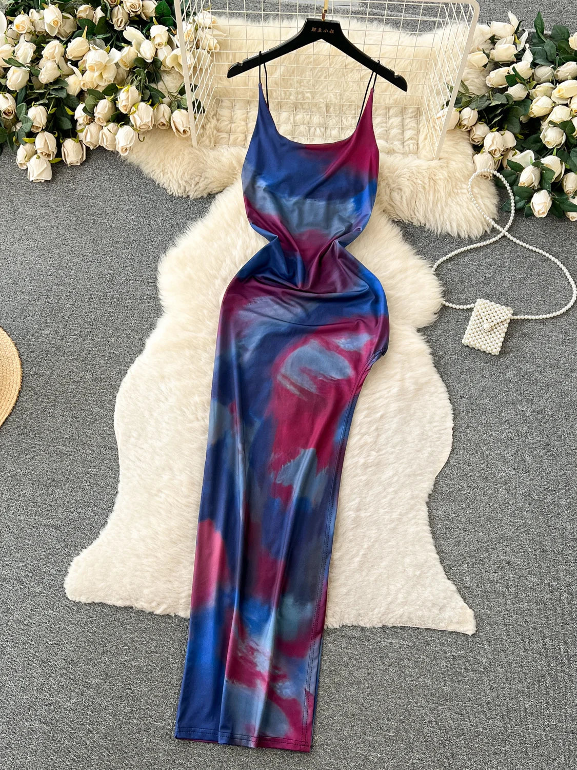 tie dye satin slip dress Cloud Burst Tie Dye Slip Dress Cement Sky / S