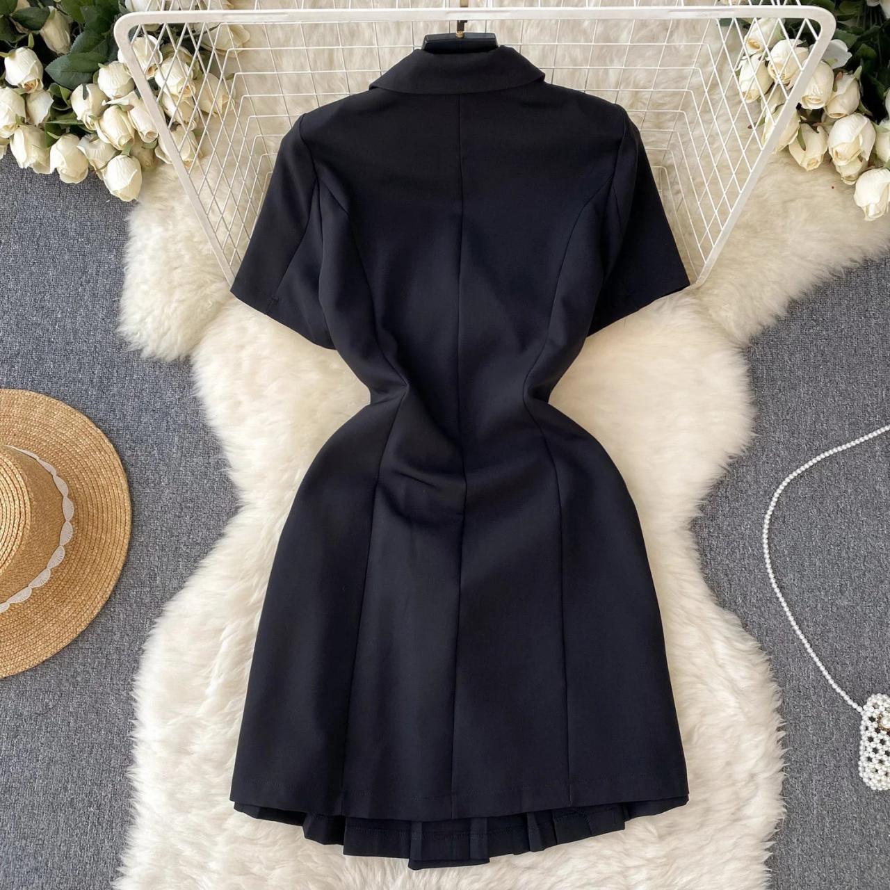 slim fit dress slacks TAVROVSKA Black Blazer Dress – Gold Button, Tuxedo for Formal Events