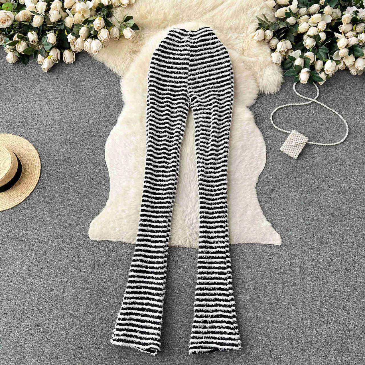 High-waisted Striped Flare Pants Stretch Fabric on Luulla