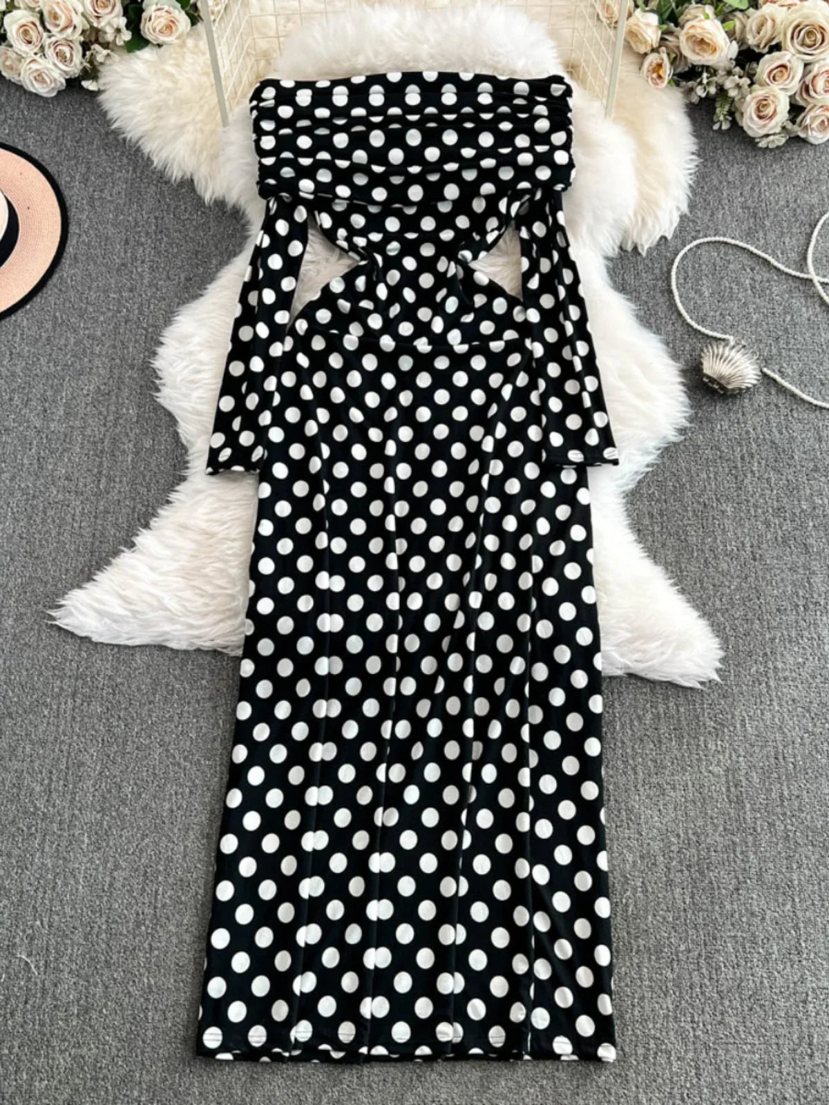 vintage black polka dot dress ZAPAKA Women Sparkly Black Mermaid Long Prom Dress with Beading Spaghetti  Straps Corset Evening Dress with Slit – ZAPAKA NZ main image 1