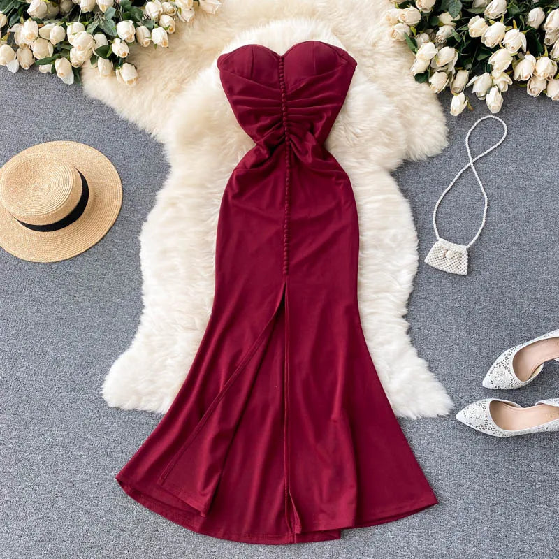 Sleeveless Burgundy Velvet Dress With Ruched Bodice on Luulla