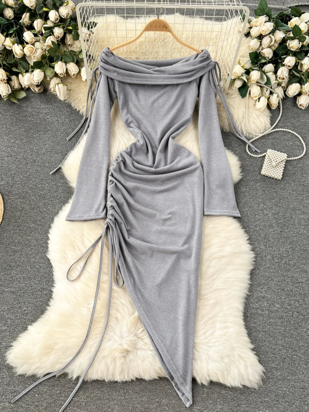 Ruched bodycon dress long sleeve on sale