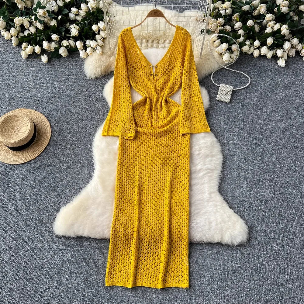 white christmas dresses Mustard Yellow Dress with Print and Pocket L