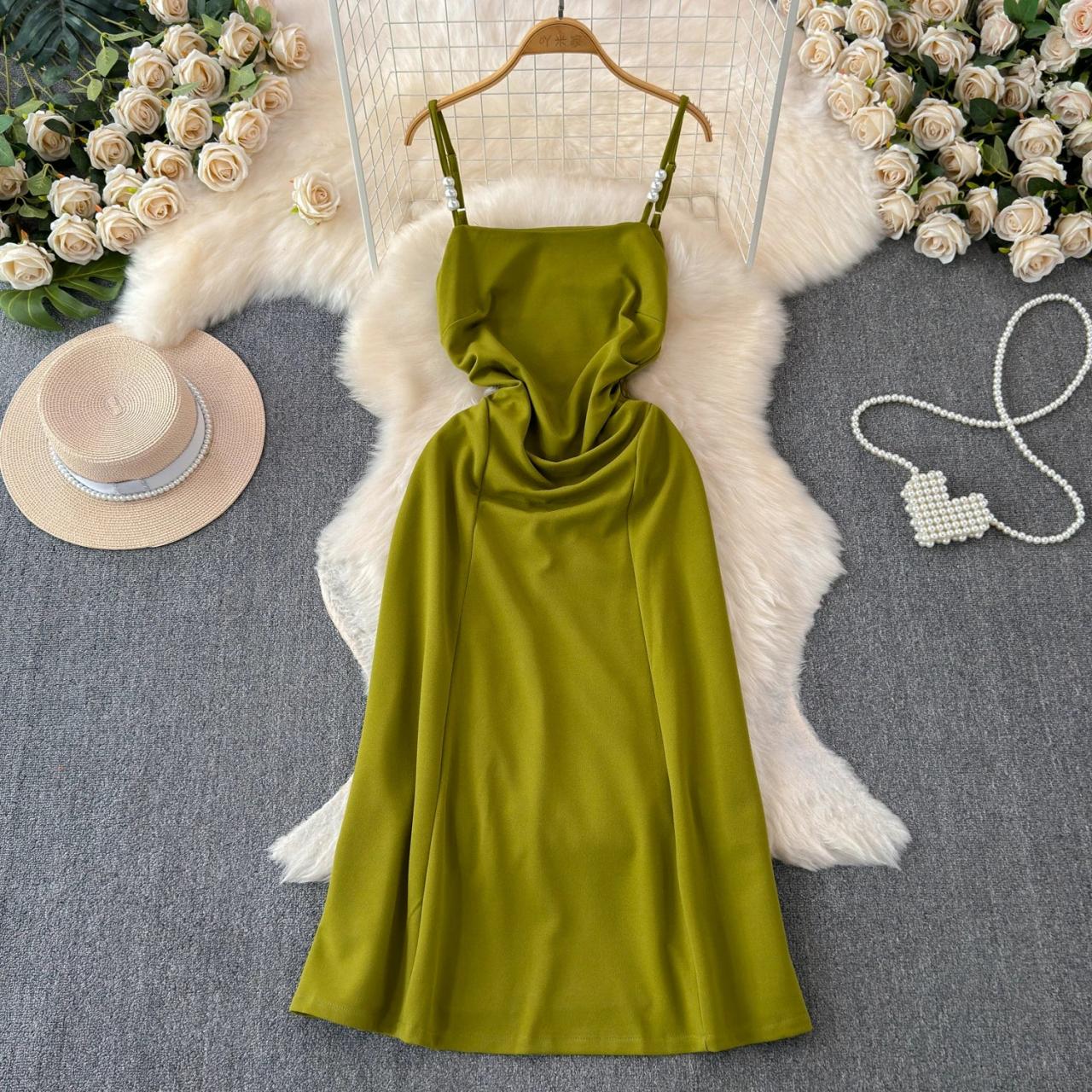 olive green satin cowl neck dress Satin Cowl Neck Draped Midi Dress In Olive Cypress, Olive Cypress / Regular / 6