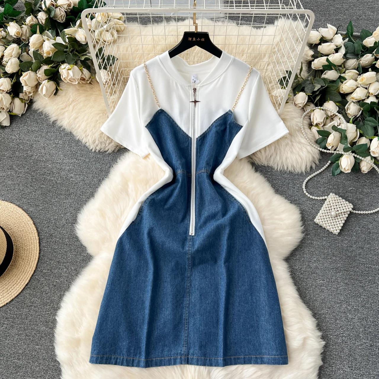 denim spaghetti strap dress Keri Spaghetti Strap Midi in Denim A-Line Dress