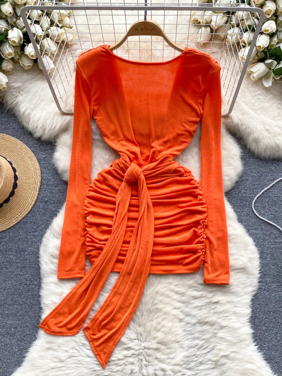orange shirt dresses Sunset Views Ruched Maxi Dress - Orange
