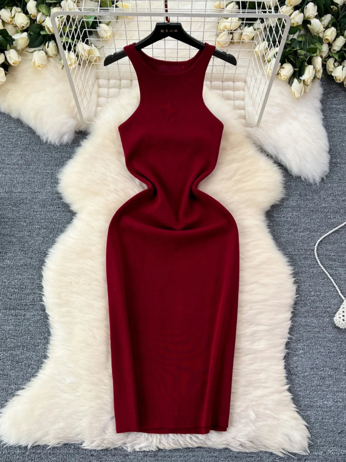 Sleeveless Red Bodycon Midi Dress For Women on Luulla