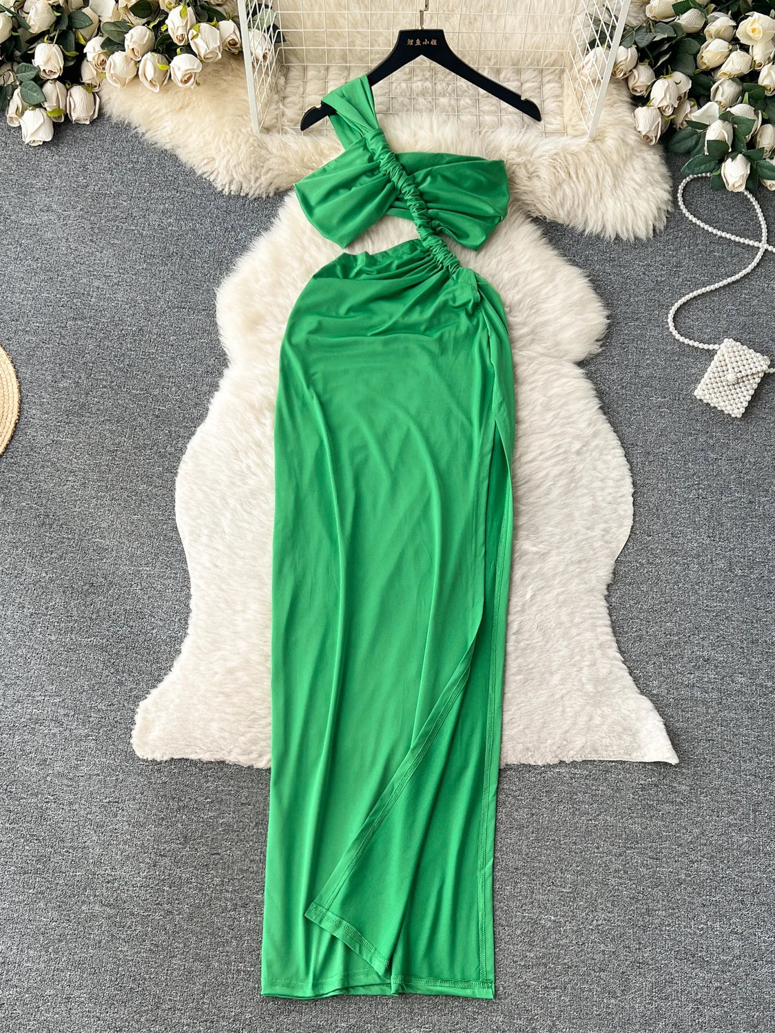 green velvet one shoulder dress One Shoulder Dark Green Velvet Bodycon Mini Dress – Dressesforparty main image 1