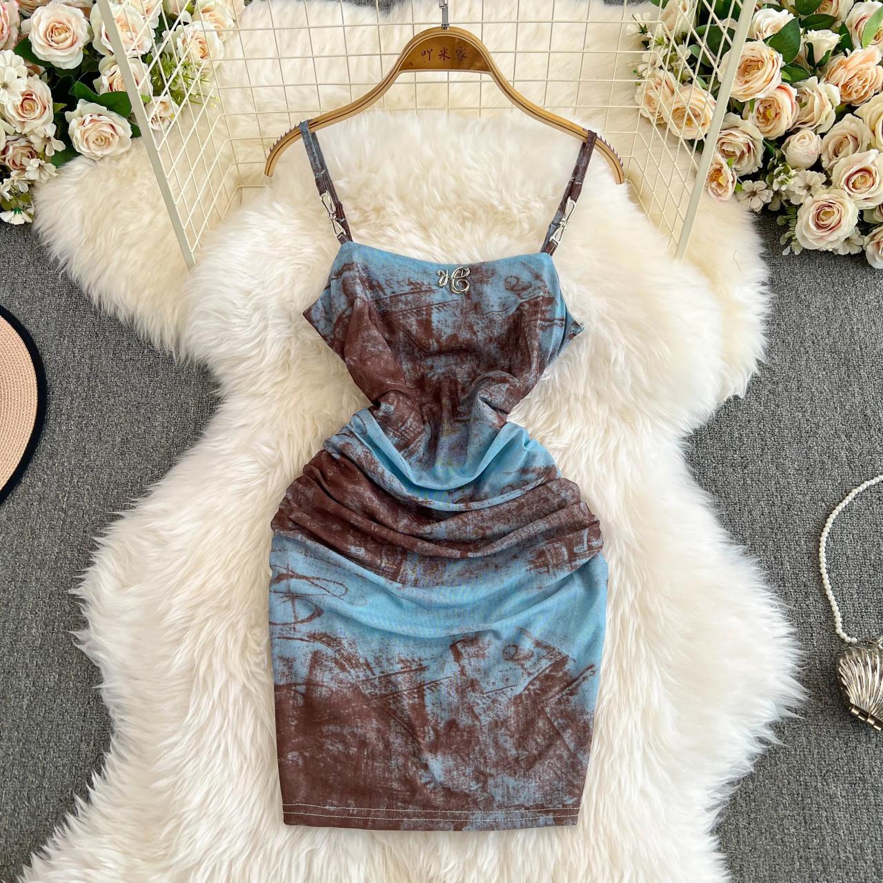 blue and brown mini dress See The Spark 100% Cotton Camel Brown Floral Mini Dress main image 0