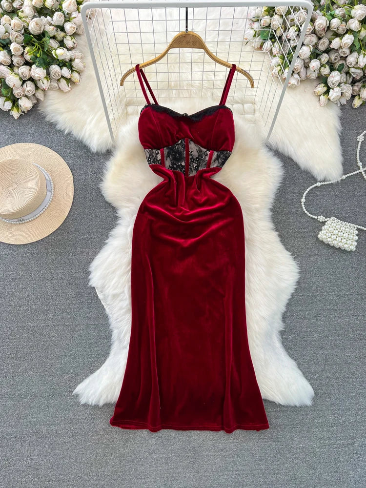 fitted lace wedding dress Luli & Me Girls Luxe Velvet Christmas Dress - Lace Collar - Ribbon Sash
