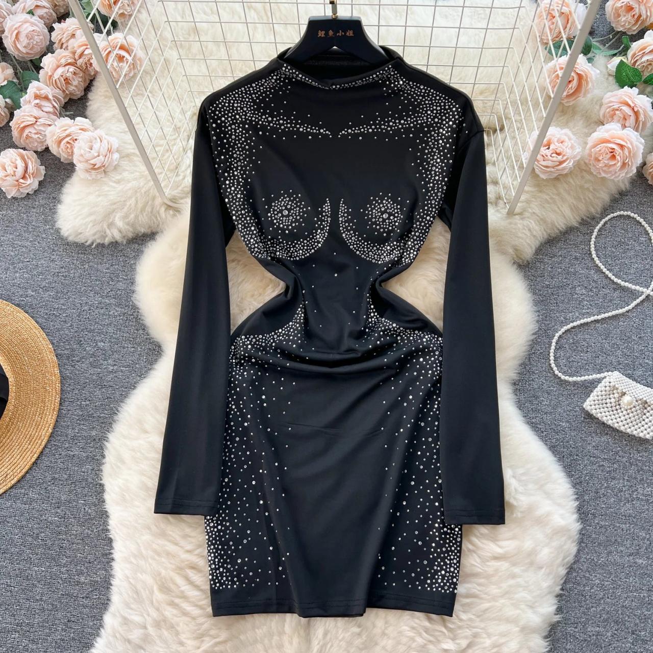 chinese dress ladies Sequin Embellished Sheer Lace One-Shoulder Maxi Dress Windbreaker / S main image 0