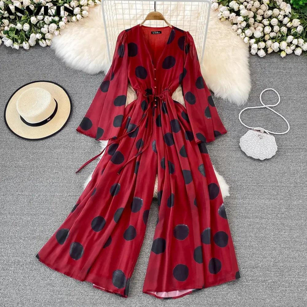 green dress white christmas White Polka Dot Flare Mini Dress - Preppy Ribbon Trim Sundress main image 1