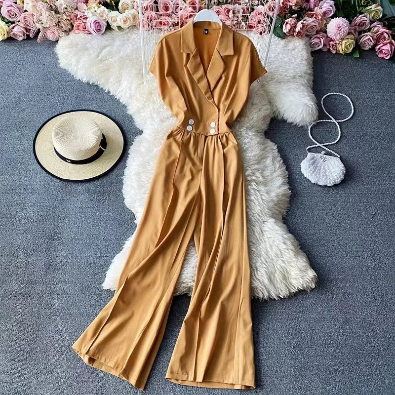 Stylish Mustard Yellow Wide-leg Belted Jumpsuit on Luulla