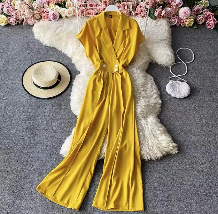 Stylish Mustard Yellow Wide-leg Belted Jumpsuit