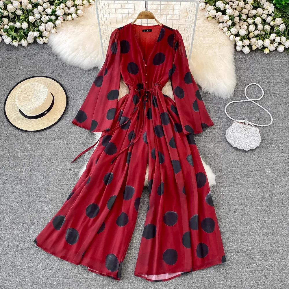 Red Polka Dot Long Sleeve Maxi Dress
