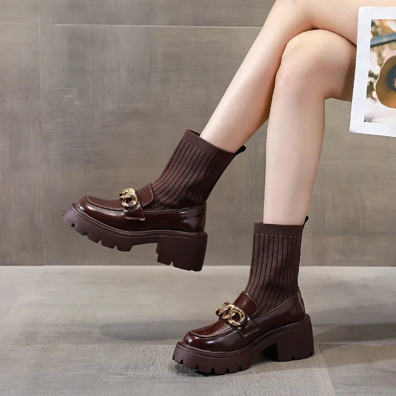 Chunky Brown Platform Loafers With Knit Socks on Luulla - Main Image