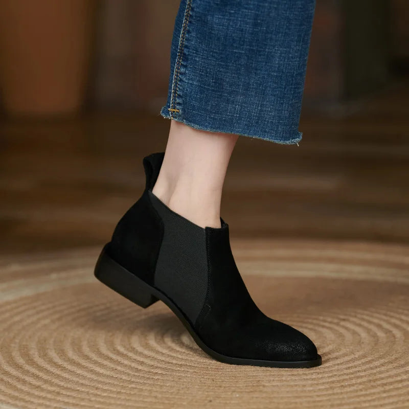 Womens Black Suede Ankle Boots With Stretch Panels