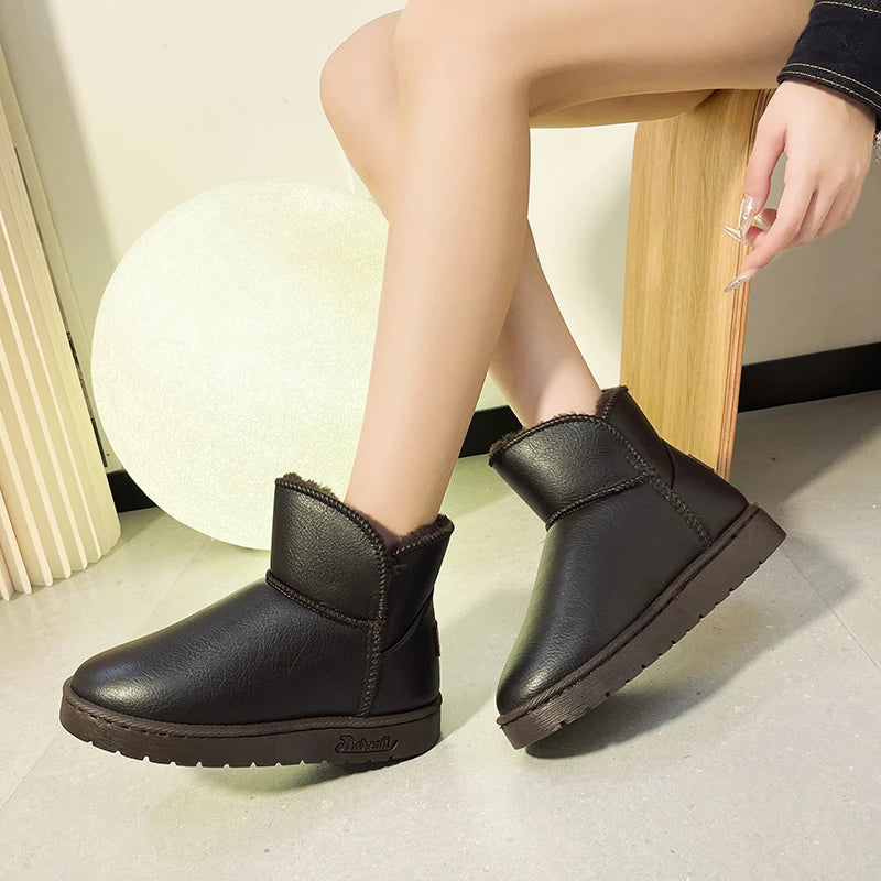 Womens Leather Ankle Boots With Warm Lining