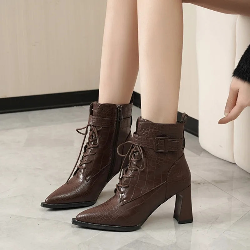 Croc Embossed Leather Croc Booties Brown Krush Cognac Brown Croc