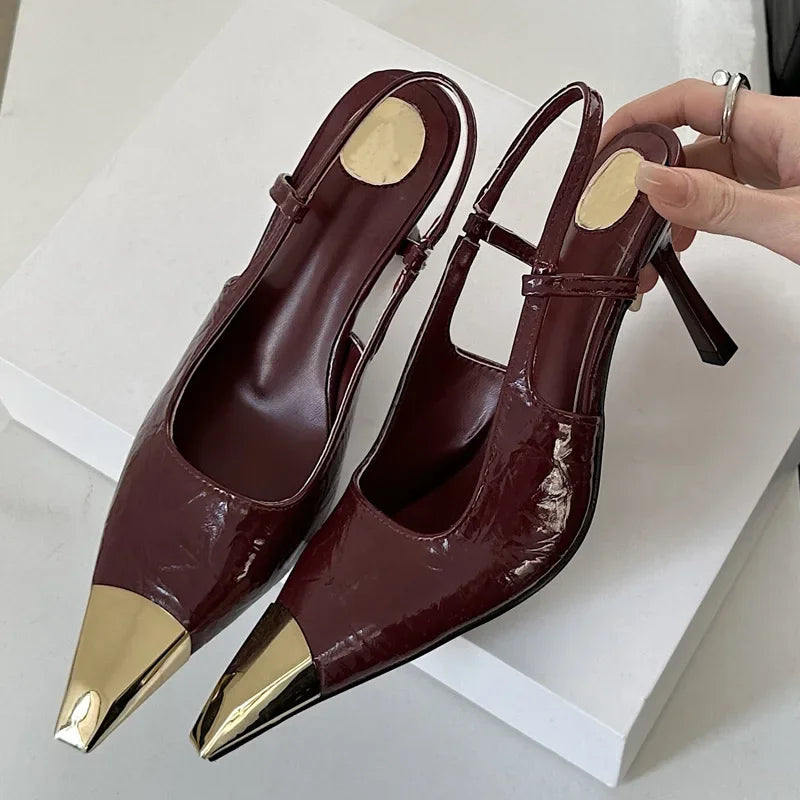 Burgundy Slingback Heels With Gold Toe Accent on Luulla