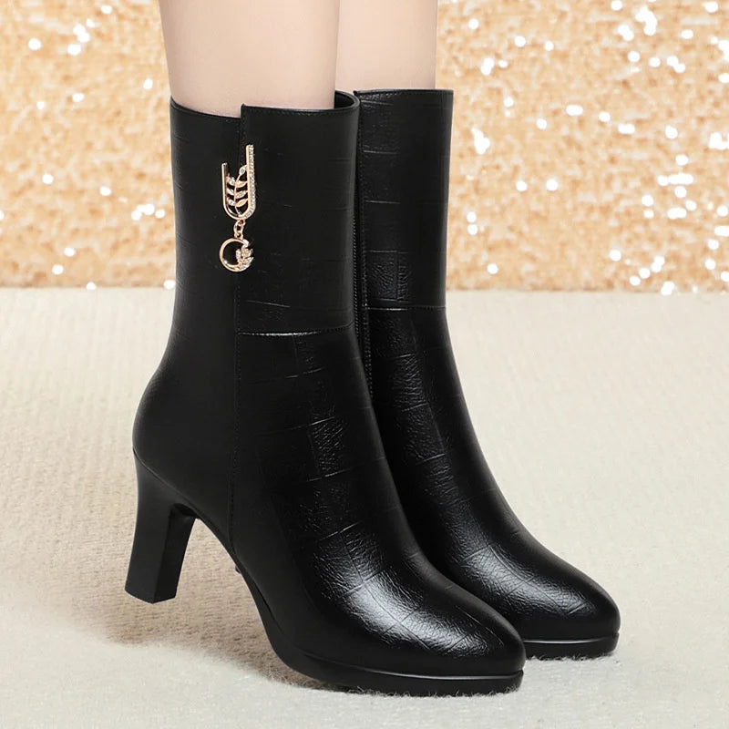 Winter Boots Party Wear High Ankle Boots For Girls Women's Faux