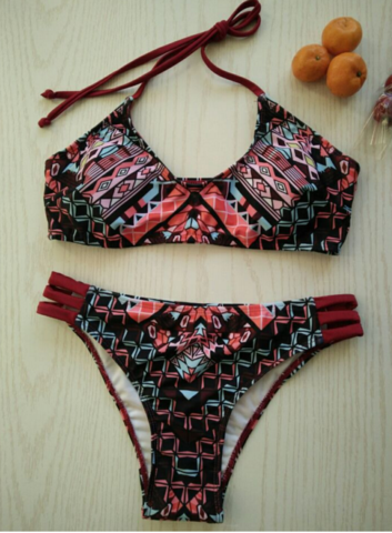 Fashion Geometric Print Cute Colorful Two Piece Bikinis