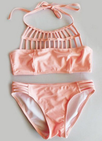 Cute Woven Sexy Pink Net Two Piece Bikini