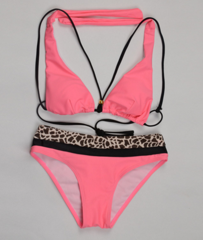 Sex Two Piece Bikinis Pink Leopard Bikini