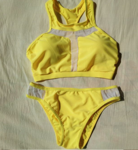 Yellow Sexy Gauze High Neck Two Piece Fresh Bikini