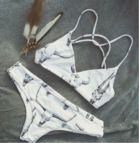 Cute Print White Grey Two Piece Bikini