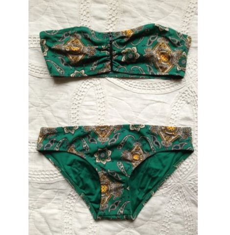 Dark Green Print Zipper Two Piece Bikinis