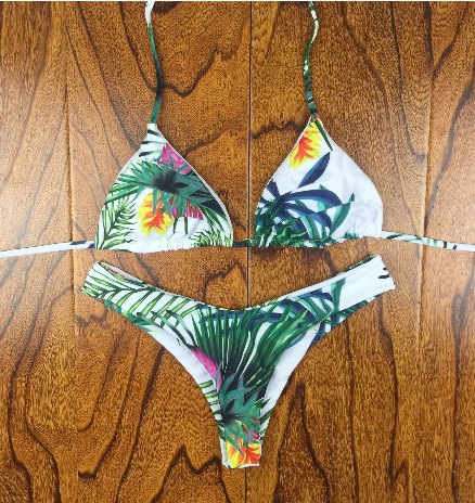 Fashion Green Leaf Two Piece Bikini Swimwear Bathsuit