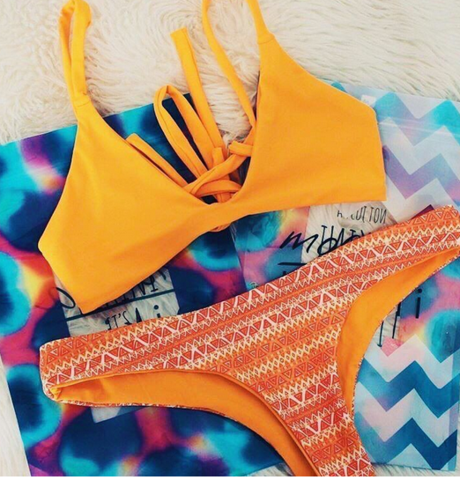 Fashion Two Piece Two Ways Wear Orange V Swimwear Bathsuit