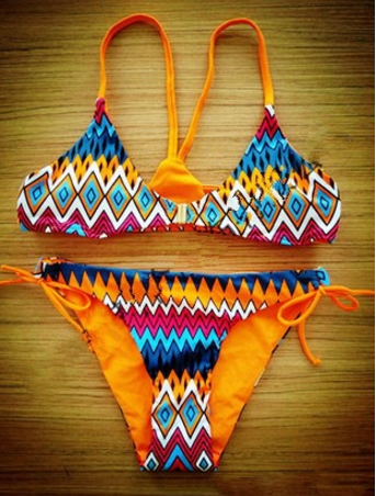 Oragne Geometric Two Piece Bikini