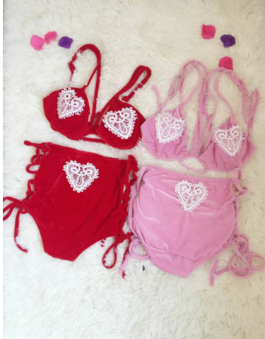 Red Pink Heart Two Piece Bikini