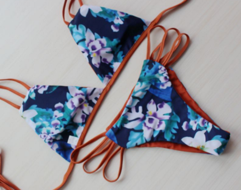 Blue Floral Polyline Two Piece Bikini