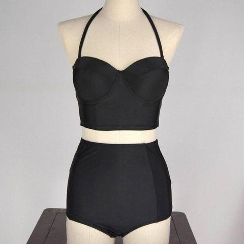 Black High Waist Swimsuit Swimwear Push Up Bikini Set