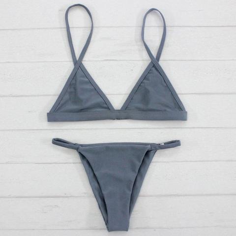 Sexy Women Swimsuit Micro Bikini Set Bathing Suits With Halter Strap Swimwear Brazilian Bottom Monokini Gray