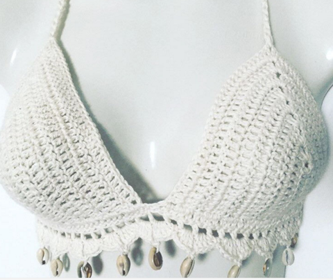 Fashion Sexy Knit White With Shell Edge Top