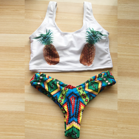 Fashion Upper Two Pineapple Print Two Piece Bikini